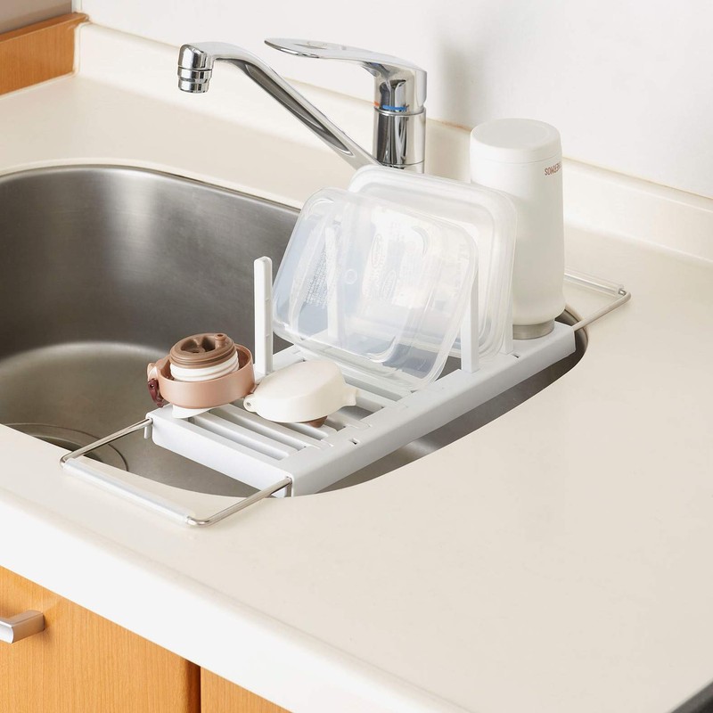 Belca キッチン水切りラック 伸縮タイプ 幅14×奥行34~50×高さ2・10.7cm ホワイト KMR-W