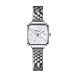 VICTORIA HYDE Square Silver Watch for Women, Mesh Band Womens Watch