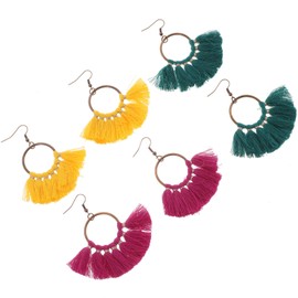 SAFIGLE 3pairs Bohemian Tassel Dangle Earrings Ethnic Style Lightweight Drop Accessories for Women Unique Design for Parties Weddings and Special Occasions