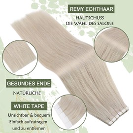 Ugeat 30 cm Extension Human Hair Tape-in Tape Extensions Human Hair # 60A White Blonde Human Hair Tape-in Double Sided Hair Extensions 1.5 g per piece, 20 pcs Extensions Tape-in