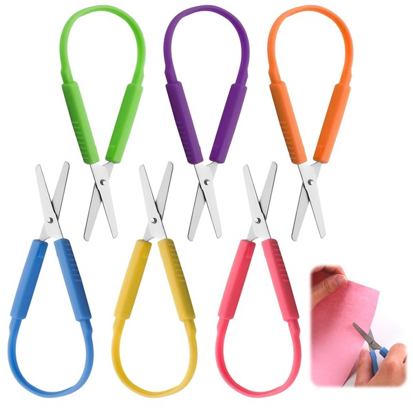 Mini Loop Scissors 6Packs Cute Self-Opening Handle Safety Scissor for