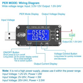 ​​KEAcvise DC-DC CNC USB Boost/Buck Power Regulator Module, 3.5V-12V to 1.0V-24V Adjustable Converter with Digital Voltmeter & Battery Tester, 2-3W Power