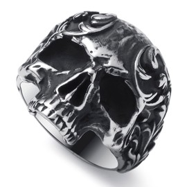 WESTMIAJW Skull Rings for Men Stainless Steel Gothic Punk Skeleton Skull Ring Jewellery Size Q