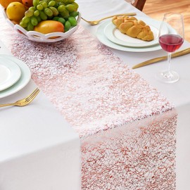 Table Runner Rose Gold Metallic Thin Mesh Pink Roll Table Runner Shiny Table Decoration for Wedding Events Party Baby Shower Birthday Vases Box Decoration 28x275cm