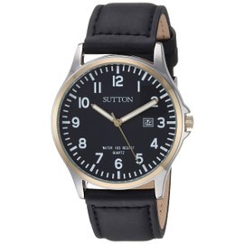 Sutton by Armitron Men's SU/5015BKTT Date Function Two-Tone and Black Leather Strap Watch