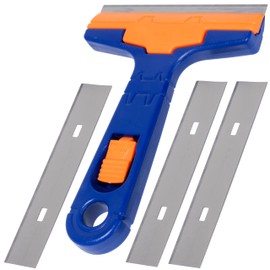 AERZETIX - C68547 - Window scraper + 4 blades for removing stickers - blade length 100 mm - windscreen wiper for removing labels clean - plastic handle