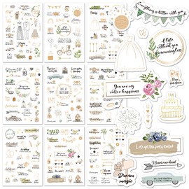 BIROYAL Golden Wedding Stickers for Scrapbook | 278 Wedding Scrapbook Stickers | Waterproof Stickers | Bridal Shower Engagement Marriage Anniversary for Wedding Planning Embellishments 9 Pages