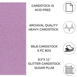 PA Paper Accents Glitter Cardstock 8.5" x 11" Iridesecnt Sugar Plum, 85lb colored cardstock paper for card making, scrapbooking, printing, quilling and crafts, 5 piece pack