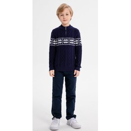 SMILING PINKER Boys Christmas Jumper Quarter Zip Cable Knit Pullover Sweater Snowflake Winter Tops(Navy Blue,8-9 Years)
