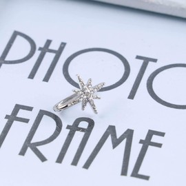 Cimenexe Punk Crystal Northstar Nose Ring Silver CZ Star Non Piercing Nose Ring CZ Starburst Nose Ring Hoop Rhinestone Star Clip On Nose Ring Jewellery for Women and Girls Gifts