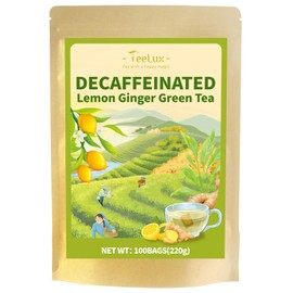 TeeLux Lemon Ginger Decaf Green Tea, Smooth Decaffeinated Green Tea with Spicy Ginger & Refreshing Natural Lemon Flavor, 100 Count