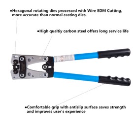 Heavy-Duty Canvas Bag/Battery Cable Lug Crimper Tool Kit For 6-50mm², Wire Crimping Tool, Pliers , Hexagoal AWG 8-1/0, with Cable Cutter, Blue, (HX-50B-BAG)