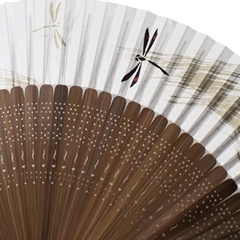 Kyoto Folding Fan, Made in Japan, Kami-Karaki, Large Short, Pearl Fabric, Dragonfly