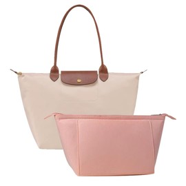 Chispee Purse Organizer Insert for Handbags, Felt Bag Organizer with Zipper Handbag Organizers Longchamp Divider Pocket & Zipper Inner Bag Liner (Pink,S)