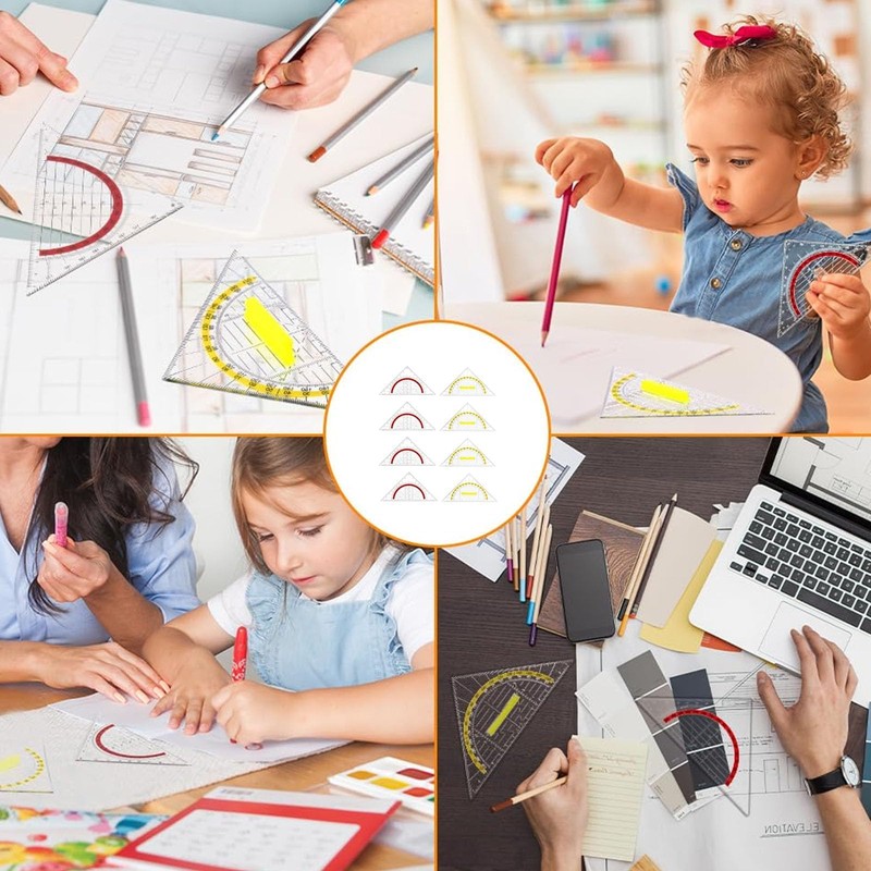 Set of 8 Geometry Triangle Ruler Set, 15.5 cm Set