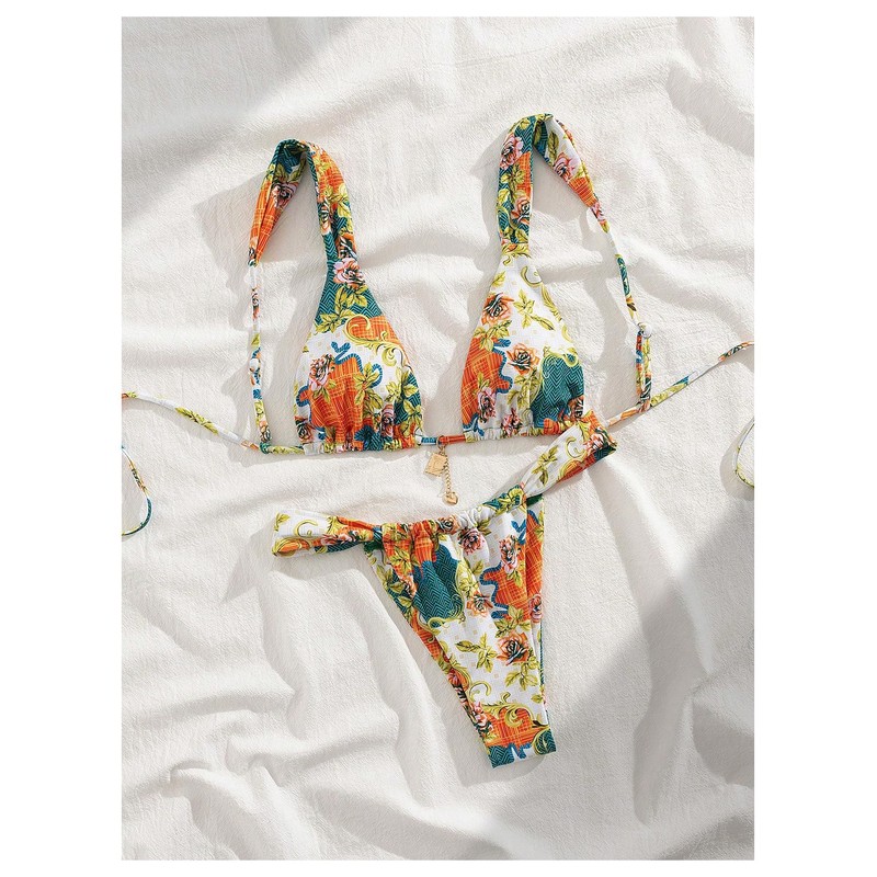 SHENHE - Conjunto de bikini triangular floral de dos piezas