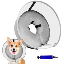 Inflatable Dog Cone Collar, Soft Dog Cone After Surgery, for M M+ L XL Dogs, with Detachable Anti Licking Shield and Inflator, 2 in 1 Adjustable Alternative, Does Not Block Vision, Grey (M)