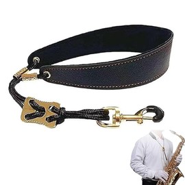 Saxophone Shoulder Strap, Saxophone Strap with Hook, Adjustable Padded Leather Carry Strap and Extra Sturdy Carabiner for Saxophone/Alto/Tenor/Soprano/Baritone