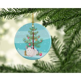 Caroline's Treasures White Dominant Chinchilla Merry Christmas Ceramic Ornament Christmas Tree Hanging Decorations for Home Christmas Holiday, Party, Gift, 3 in, Multicolor
