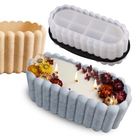 Wehous Box Resin Mold Oval Striped Candle Holder Silicone Mold Container Bowl Storage Silicone Resin Mold Plant Resin Concrete Cement Mold DIY Art Casting Craft Jewelry Pen Trinket Holder Home Decor
