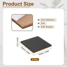 uxcell 8 Pcs Felt & EVA Furniture Pads, 2 3/4" (70mm) Square Furniture Feet Wood Floor Protectors Self Adhesive for Protecting Hardwood Floors, Table Legs and Chair Legs, Brown+Black