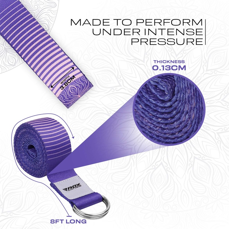 RDX 8ft Yoga Strap with D-Ring Buckle, Durable Polyester Cotton