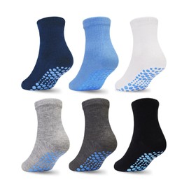 HYCLES Toddler Boys Non Slip Socks 6 Pairs Anti Skid Sticky Athletic Baby Ankle Warm Socks for 1 Years-3 Years Kids Children