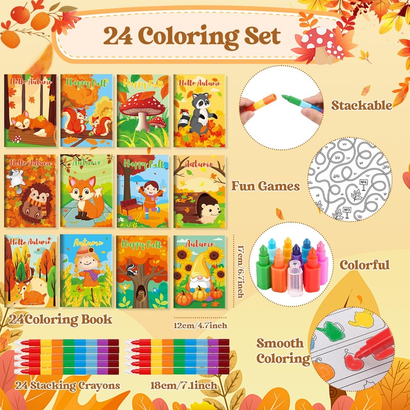 BenLouis 24 Fall Mini Activity Books with 24 Crayons for
