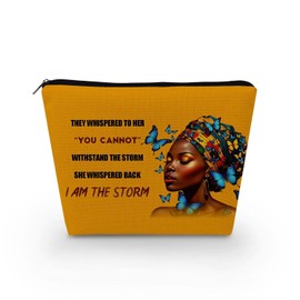 Livel lhood African American Makeup Bag Cute Small Canvas Organizer Zipper Pouch I Am The Storm Cosmetic Bag Inspiring Birthday Present for Black Women Friends, asnt0751, Small