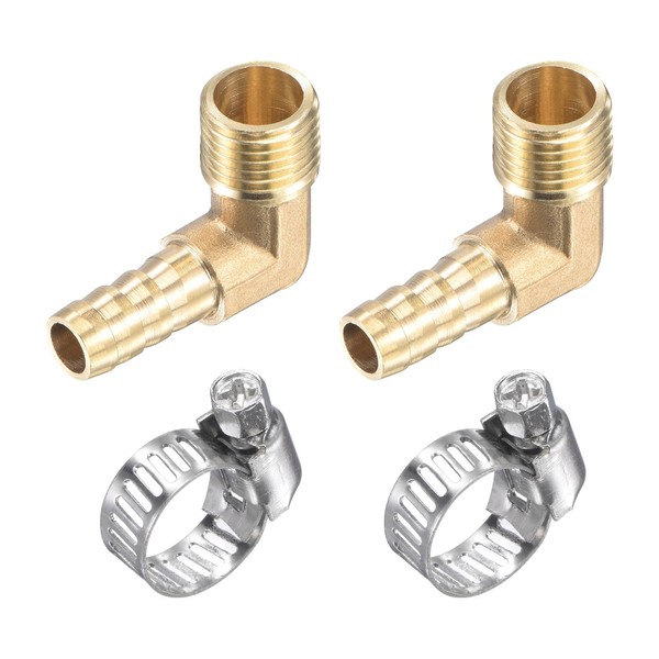 uxcell Brass Hose Barb Fitting Elbow 8mm x G1/4 Male