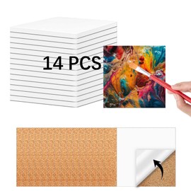 14 PCS Ceramic Tiles for Crafts 4x4 inches and self-Adhesive Cork mat ，unglazed Ceramic Coasters for Crafts ，Use with Alcohol Ink or Acrylic Pouring Make Your Own DIY Coasters