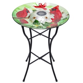 DREAM GARDEN Bird Bath for Outside, Glass Solar Birdbath with Foldable Metal Stand for Garden Yard Patio Lawn Decor, 20 Inch Height, Cardinal