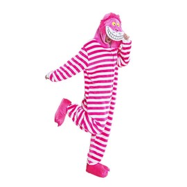 Cheshire Cat Adults Men Women Pyjamas Onesie Pink Cute Cartoon Animal Cosplay Sleep suit Costume (Large)