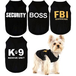 Yikeyo 4 Pack Puppy Clothes for Small Dog Boy Summer Shirt for Chihuahua Yorkies Male Pet Outfits Cat Clothing Black Security Vest Funny Apparel (X-Small, 4PC/ Black Security + boss + K9unit + FBI)
