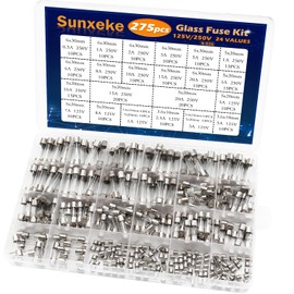 Sunxeke 24 Values 275Pcs Fast Blow Glass Fuses Assortment Kit 250V 6x30mm 5x20mm 0.5A 1A 2A 3A 5A 6A 8A 10A 15A 20A 125V 5x20mm 3.6X10mm 1A 2.5A 3A 5A 7A 8A