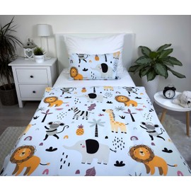 Theonoi Children's Bed Linen Toddler Bed Linen Baby Bed Complete Set Duvet Cover 100 x 135 cm and Pillowcase 40 x 60 cm Cotton Oeko-Tex Standard for Boys and Girls (Animals Safari Jungle)