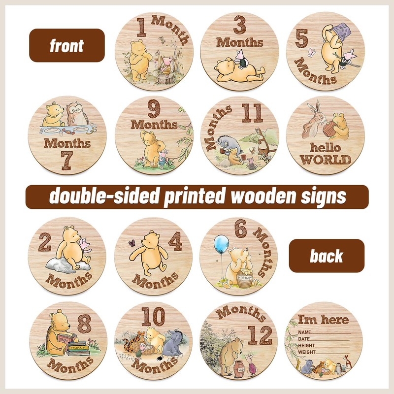 Hatzelou 7Pcs Baby Monthly Milestone Circles, Winnie Baby Stuff, Double-Sided