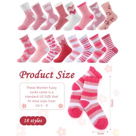 Unittype 16 Pairs Valentine Day Plush Slipper Socks for Women Cute Pink Cozy Fuzzy Socks Soft Warm Cabin Crew Socks for Girls Adults Winter Indoor Home