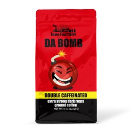 Java Factory High Caffeine Ground Coffee, Da Bomb Dark Roast, Double Caffeinated for a Bold, Strong Brew, 12 Ounce Bag, Perfect for French Press and Drip Coffee Makers