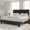 Modern King Bed Frame Headboard, Linen Fabric Upholstered Platform Bed