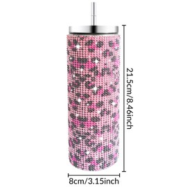 INSTOME Sparkling Rhinestone Tumbler 20oz - Bling Stainless Steel Cup with Diamonds, Perfect Glitter Gift for Women, Girls, Bridesmaids (leopard pink, 20oz)