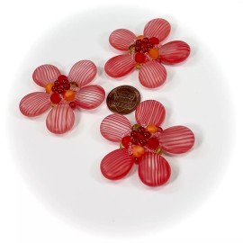 Handmade Czech Glass Beads 2 in Flower Ornament Red Striped Multi Combination 1 pc CA003