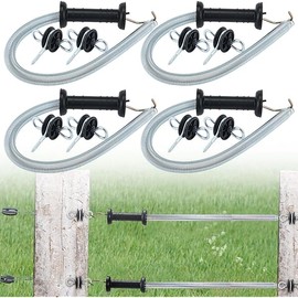 Hicarer 4 Set Electric Fence Spring Gate Handles Kit, Fence Handles with Spring, Corner End Screw-in Ring Insulators, 16 Feet Retractable Electric Gate, Black