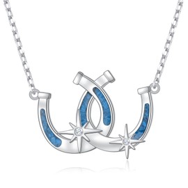 Alphm Horse Shoe Necklace 925 Sterling Silver Turquoise Horseshoe Pendant Western Horseshoe Jewelry Present for Women