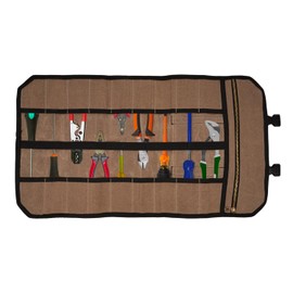 Covers & All Waxed Canvas Tool Roll Pouch Bag, 18 Pockets with Zipper Strap Push Clips & Durable Handle, 18 oz 600 GSM Canvas, Multipurpose Tool Organizer (Tan, 26" L x 14" W)