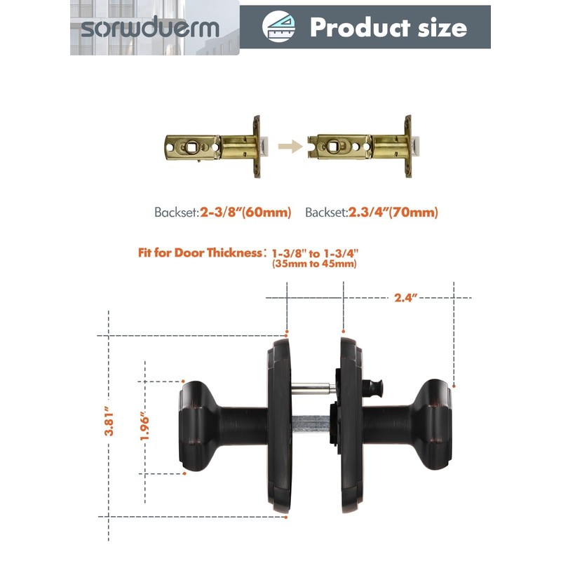 SORWDUERM 2 Pack Oil Rubbed Bronze Door Knobs Interior Privacy