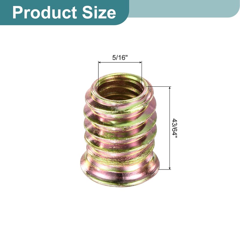 sourcing map 60Pcs Threaded Inserts, 5/16"-18x43/64" Zinc Alloy Hex Socket