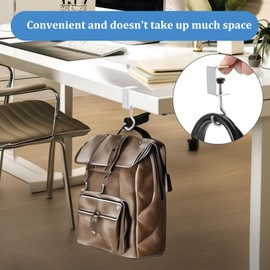 cobee Clamp-On Under Desk Hooks, Desk Mount Hanging Bag Holder Metal Hook Adjustable Headphones Clamp Organizer Portable Purse Hanger Clip Reduce Desk Clutter Table Desk Under Counter(8 Pcs, Silver)