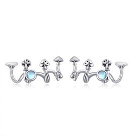 DAYLINLOVE Mushroom Earrings 925 Sterling Silver Mushroom Moonstone Stud Earrings Plant Nature Jewellery Gifts for Women Girls Mushroom Lover