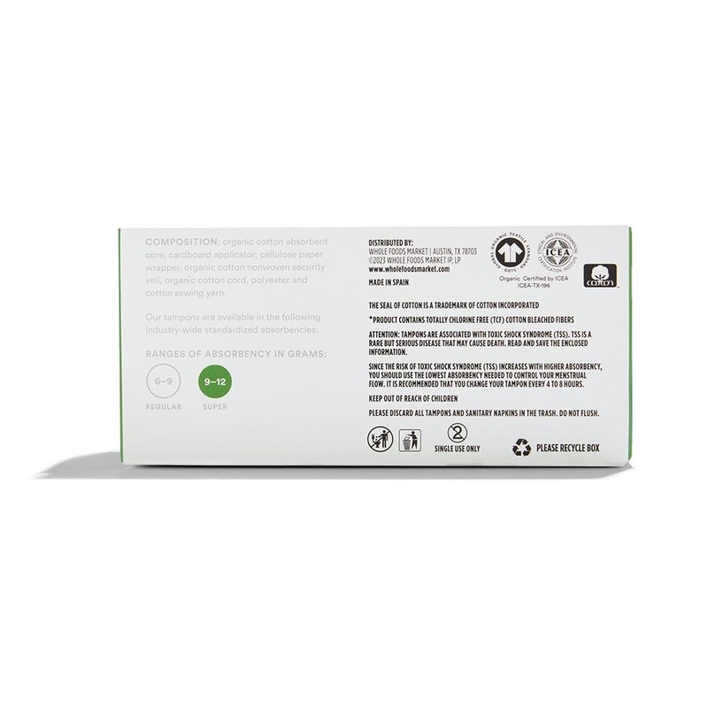 365 by Whole Foods Market Organic Super Tampons Cardboard Applicator,